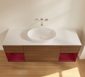 Тумба под раковину Villeroy & Boch Finion 160х50,1 см с подсветкой МДФ шпон грецкого ореха/стекло белое матовое FD01HBGN