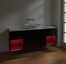 Тумба под раковину Villeroy & Boch Finion 160х50,1 см с подсветкой МДФ черный матовый лак/стекло белое матовое FD01HBPD