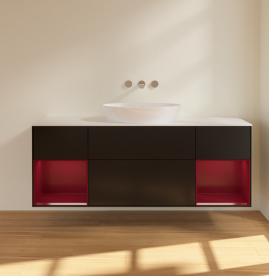 Тумба под раковину Villeroy & Boch Finion 160х50,1 см с подсветкой МДФ черный матовый лак/стекло белое матовое FD01HBPD