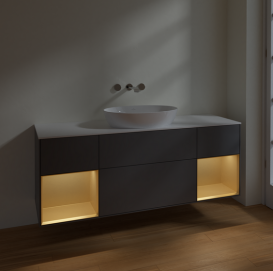 Тумба под раковину Villeroy & Boch Finion 160х50,1 см с подсветкой МДФ антрацит матовый лак/стекло белое матовое FD01HFGK