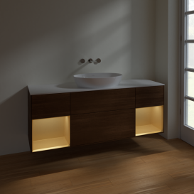 Тумба под раковину Villeroy & Boch Finion 160х50,1 см с подсветкой МДФ шпон грецкого ореха/стекло белое матовое FD01HFGN