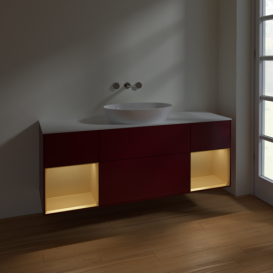 Тумба под раковину Villeroy & Boch Finion 160х50,1 см с подсветкой МДФ пион матовый лак/стекло белое матовое FD01HFHB