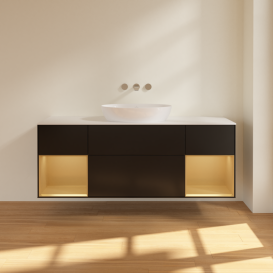 Тумба под раковину Villeroy & Boch Finion 160х50,1 см с подсветкой МДФ черный матовый лак/стекло белое матовое FD01HFPD