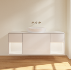 Тумба под раковину Villeroy & Boch Finion 160х50,1 см с подсветкой МДФ глянцевый белый лак/стекло белое матовое FD01MTGF