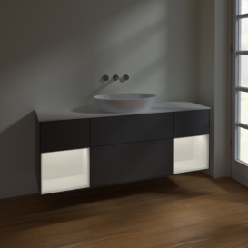 Тумба под раковину Villeroy & Boch Finion 160х50,1 см с подсветкой МДФ антрацит матовый лак/стекло белое матовое FD01MTGK