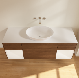 Тумба под раковину Villeroy & Boch Finion 160х50,1 см с подсветкой МДФ шпон грецкого ореха/стекло белое матовое FD01MTGN