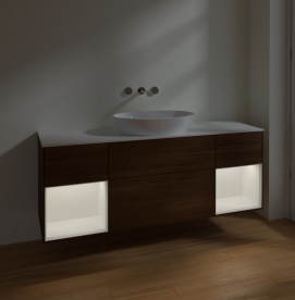 Тумба под раковину Villeroy & Boch Finion 160х50,1 см с подсветкой МДФ шпон грецкого ореха/стекло белое матовое FD01MTGN