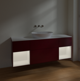 Тумба под раковину Villeroy & Boch Finion 160х50,1 см с подсветкой МДФ пион матовый лак/стекло белое матовое FD01MTHB