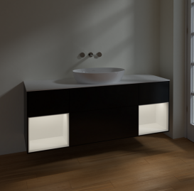 Тумба под раковину Villeroy & Boch Finion 160х50,1 см с подсветкой МДФ черный матовый лак/стекло белое матовое FD01MTPD