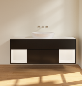 Тумба под раковину Villeroy & Boch Finion 160х50,1 см с подсветкой МДФ черный матовый лак/стекло белое матовое FD01MTPD