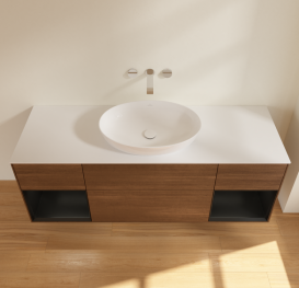 Тумба под раковину Villeroy & Boch Finion 160х50,1 см с подсветкой МДФ шпон грецкого ореха/стекло белое матовое FD01PDGN