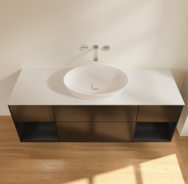 Тумба под раковину Villeroy & Boch Finion 160х50,1 см с подсветкой МДФ черный матовый лак/стекло белое матовое FD01PDPD