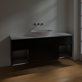 Тумба под раковину Villeroy & Boch Finion 160х50,1 см с подсветкой МДФ черный матовый лак/стекло белое матовое FD01PDPD