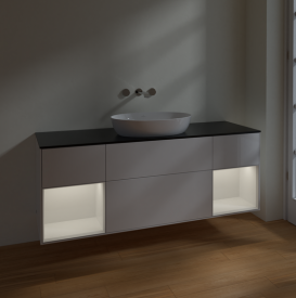 Тумба под раковину Villeroy & Boch Finion 160х50,1 см с подсветкой МДФ глянцевый белый лак/стекло черное матовое FD02GFGF