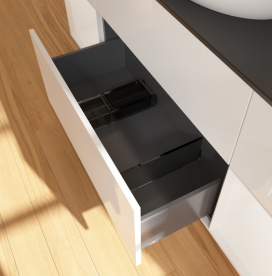 Тумба под раковину Villeroy & Boch Finion 160х50,1 см с подсветкой МДФ глянцевый белый лак/стекло черное матовое FD02GFGF