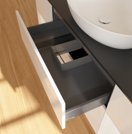 Тумба под раковину Villeroy & Boch Finion 160х50,1 см с подсветкой МДФ глянцевый белый лак/стекло черное матовое FD02GFGF