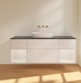 Тумба под раковину Villeroy & Boch Finion 160х50,1 см с подсветкой МДФ глянцевый белый лак/стекло черное матовое FD02GFGF