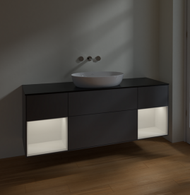 Тумба под раковину Villeroy & Boch Finion 160х50,1 см с подсветкой МДФ антрацит матовый лак/стекло черное матовое FD02GFGK