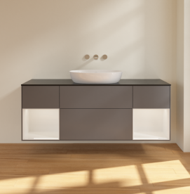 Тумба под раковину Villeroy & Boch Finion 160х50,1 см с подсветкой МДФ антрацит матовый лак/стекло черное матовое FD02GFGK