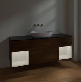 Тумба под раковину Villeroy & Boch Finion 160х50,1 см с подсветкой МДФ шпон грецкого ореха/стекло черное матовое FD02GFGN