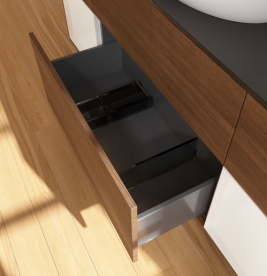 Тумба под раковину Villeroy & Boch Finion 160х50,1 см с подсветкой МДФ шпон грецкого ореха/стекло черное матовое FD02GFGN