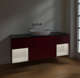 Тумба под раковину Villeroy & Boch Finion 160х50,1 см с подсветкой МДФ пион матовый лак/стекло черное матовое FD02GFHB