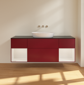 Тумба под раковину Villeroy & Boch Finion 160х50,1 см с подсветкой МДФ пион матовый лак/стекло черное матовое FD02GFHB