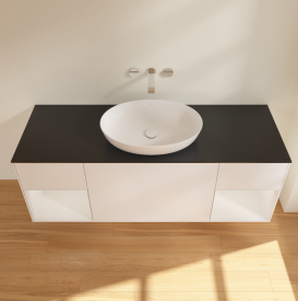 Тумба под раковину Villeroy & Boch Finion 160х50,1 см с подсветкой МДФ белый матовый лак/стекло черное матовое FD02GFMT