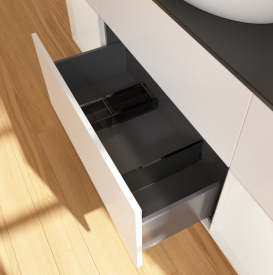 Тумба под раковину Villeroy & Boch Finion 160х50,1 см с подсветкой МДФ белый матовый лак/стекло черное матовое FD02GFMT