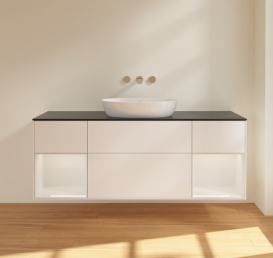 Тумба под раковину Villeroy & Boch Finion 160х50,1 см с подсветкой МДФ белый матовый лак/стекло черное матовое FD02GFMT