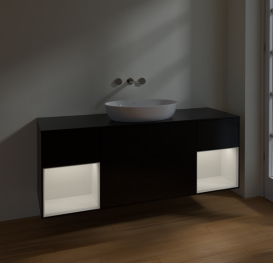 Тумба под раковину Villeroy & Boch Finion 160х50,1 см с подсветкой МДФ черный матовый лак/стекло черное матовое FD02GFPD