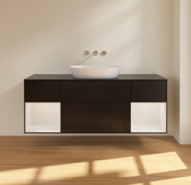 Тумба под раковину Villeroy & Boch Finion 160х50,1 см с подсветкой МДФ черный матовый лак/стекло черное матовое FD02GFPD