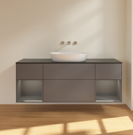 Тумба под раковину Villeroy & Boch Finion 160х50,1 см с подсветкой МДФ антрацит матовый лак/стекло черное матовое FD02GKGK