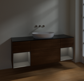 Тумба под раковину Villeroy & Boch Finion 160х50,1 см с подсветкой МДФ шпон грецкого ореха/стекло черное матовое FD02GKGN