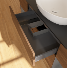 Тумба под раковину Villeroy & Boch Finion 160х50,1 см с подсветкой МДФ шпон грецкого ореха/стекло черное матовое FD02GKGN