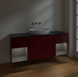 Тумба под раковину Villeroy & Boch Finion 160х50,1 см с подсветкой МДФ пион матовый лак/стекло черное матовое FD02GKHB