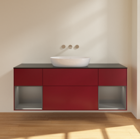 Тумба под раковину Villeroy & Boch Finion 160х50,1 см с подсветкой МДФ пион матовый лак/стекло черное матовое FD02GKHB