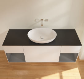 Тумба под раковину Villeroy & Boch Finion 160х50,1 см с подсветкой МДФ белый матовый лак/стекло черное матовое FD02GKMT