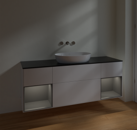 Тумба под раковину Villeroy & Boch Finion 160х50,1 см с подсветкой МДФ белый матовый лак/стекло черное матовое FD02GKMT