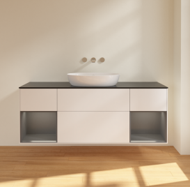 Тумба под раковину Villeroy & Boch Finion 160х50,1 см с подсветкой МДФ белый матовый лак/стекло черное матовое FD02GKMT