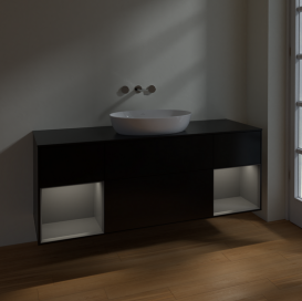 Тумба под раковину Villeroy & Boch Finion 160х50,1 см с подсветкой МДФ черный матовый лак/стекло черное матовое FD02GKPD