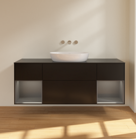 Тумба под раковину Villeroy & Boch Finion 160х50,1 см с подсветкой МДФ черный матовый лак/стекло черное матовое FD02GKPD