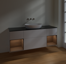 Тумба под раковину Villeroy & Boch Finion 160х50,1 см с подсветкой МДФ глянцевый белый лак/стекло черное матовое FD02GNGF