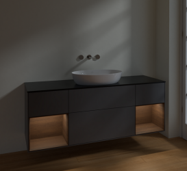 Тумба под раковину Villeroy & Boch Finion 160х50,1 см с подсветкой МДФ антрацит матовый лак/стекло черное матовое FD02GNGK