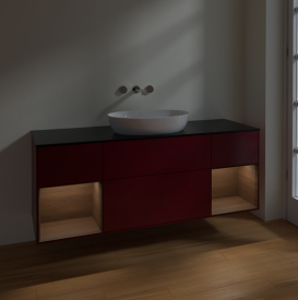 Тумба под раковину Villeroy & Boch Finion 160х50,1 см с подсветкой МДФ пион матовый лак/стекло черное матовое FD02GNHB