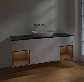 Тумба под раковину Villeroy & Boch Finion 160х50,1 см с подсветкой МДФ белый матовый лак/стекло черное матовое FD02GNMT