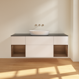 Тумба под раковину Villeroy & Boch Finion 160х50,1 см с подсветкой МДФ белый матовый лак/стекло черное матовое FD02GNMT