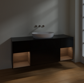 Тумба под раковину Villeroy & Boch Finion 160х50,1 см с подсветкой МДФ черный матовый лак/стекло черное матовое FD02GNPD