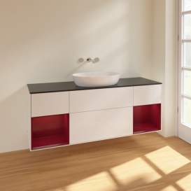 Тумба под раковину Villeroy & Boch Finion 160х50,1 см с подсветкой МДФ глянцевый белый лак/стекло черное матовое FD02HBGF