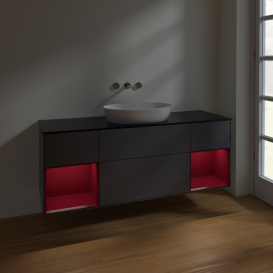 Тумба под раковину Villeroy & Boch Finion 160х50,1 см с подсветкой МДФ антрацит матовый лак/стекло черное матовое FD02HBGK